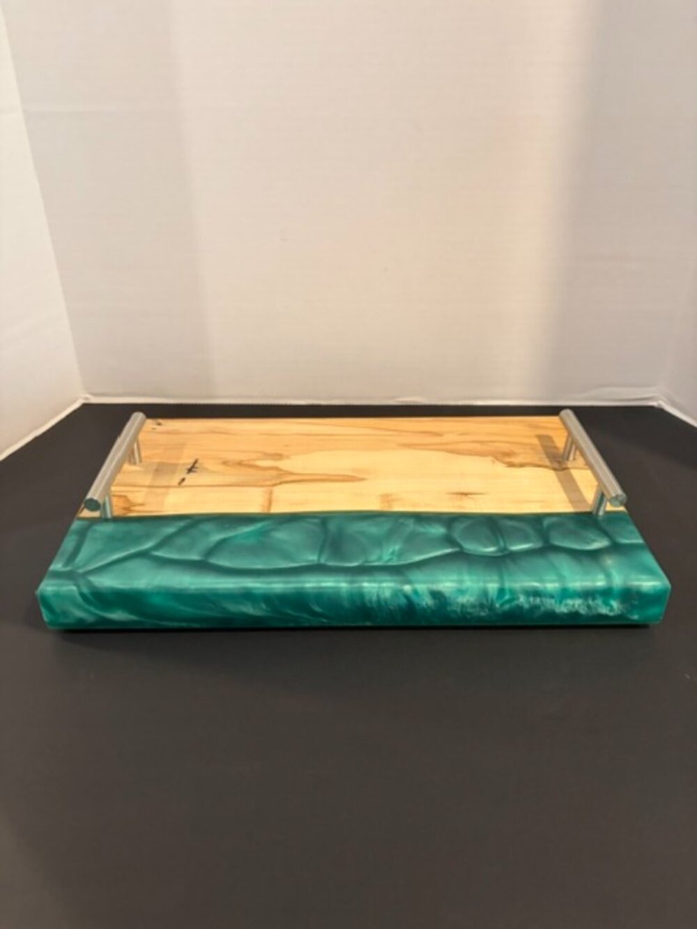 Wood and Green Resin Charcuterie Serving Board Tray with Handles
